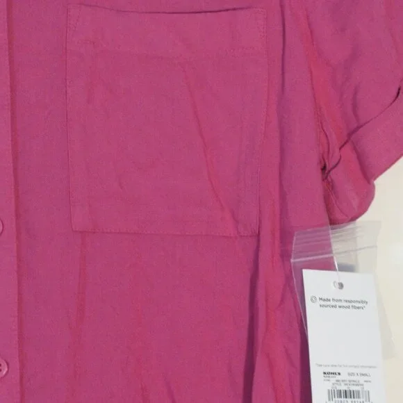 ** Croft & Barrow Button Up XS NWT $19.99 Linen Look Pink Fushia Runs Big - Picture 3 of 3